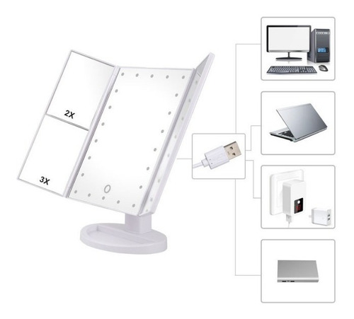 Imagen 7 de 10 de Espejo Con Luz Led Triptico P/ Maquillaje Color Blanco E152