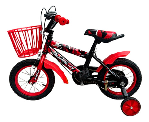 Bicicleta Infantil R12 Con Ruedas De Entrenamiento Y Canasta Negro 14 "