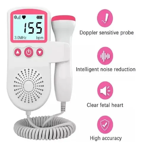 Audífono cardíaco para bebés, monitor de sonar Doppler fetal, color rosa