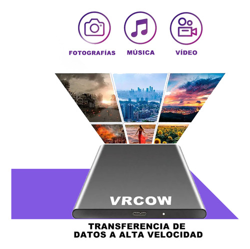Externo Disco Duro Ssd 2tb Vrcow 2000gb Sólido Mini Portátil Usb3.0 Delgado Compatible Con Pc Portátil Y Mac Negro