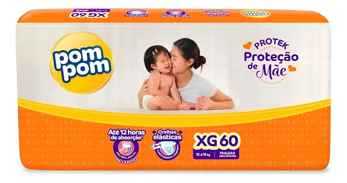 Fralda Pom Pom Derma Protek, Extra Grande (XG), para Bebês de 12 a 15 kg