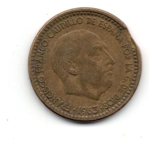 España Moneda 1 Peseta Año 1963 Km#775 Error Cospel Capado