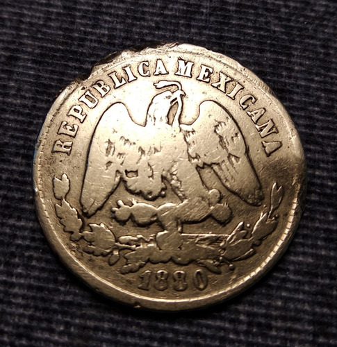Moneda Republica 25 Centavos Zacatecas 1880 Plata Baja Condi
