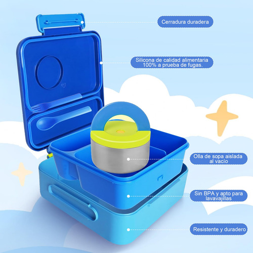 A Bento Box Para Niños, Azul, 4 Compartimentos, Aislado