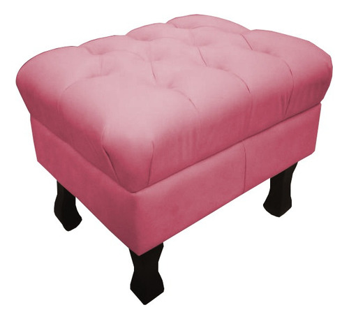Puff Puf Baú Decorativo Luiz Xv Capitonê Suede Cinza Retrô Pés Madeira Luxo Cor Rosa