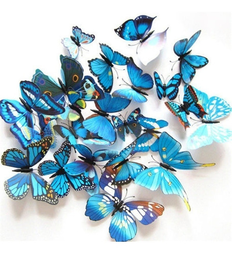 Set 12pc Mariposas Color Azul Imanes Stickers Decorar Casa