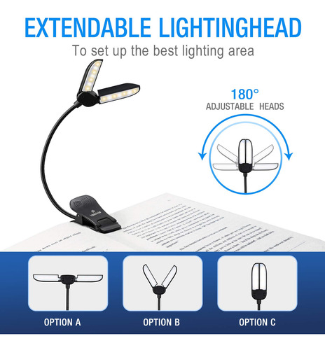 Luz De Libro 14 Led Con Estuche Y Cargador, Lectura Cómoda