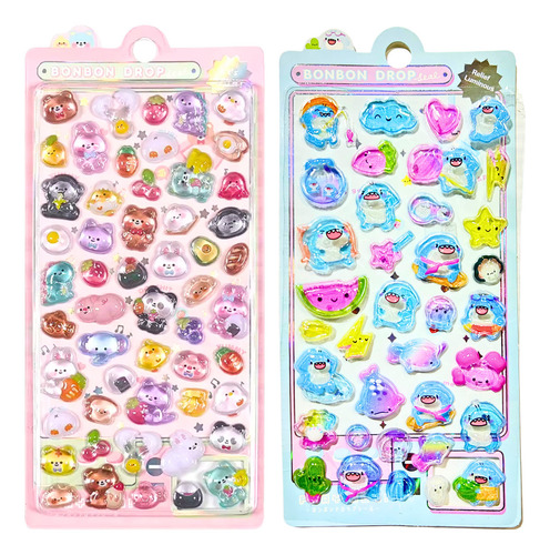 Pegatinas 3d Kawaii Relieve Cristal Calcomanías Decorativas Personaje Paquete 3