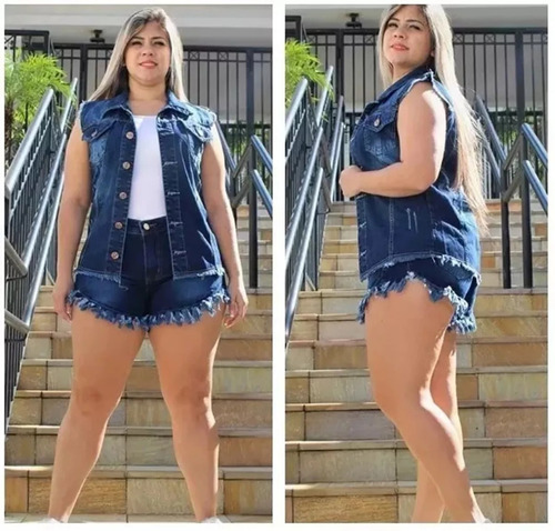 Imagem 2 de 4 de Colete Jeans Lindo Plus Size Do P Ao G5 Moda Feminina