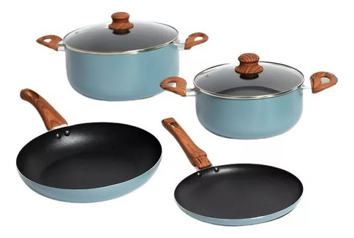 Juego De Ollas Bateria Kit Cocina Completo Set Cacerolas 9 P Color Azulino