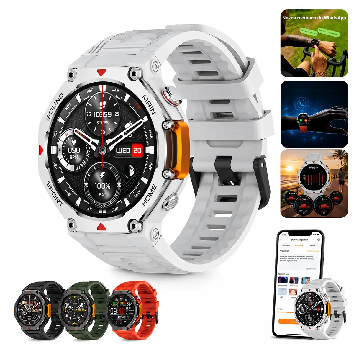 Relogio Smartwatch Gps 5atm Nfc Monitor de frequência cardíaca SpO2 sono modos esportivo Chamadas Bluetooth Relogio Smartwatch Feminino Relogio Smartwatch masculino
