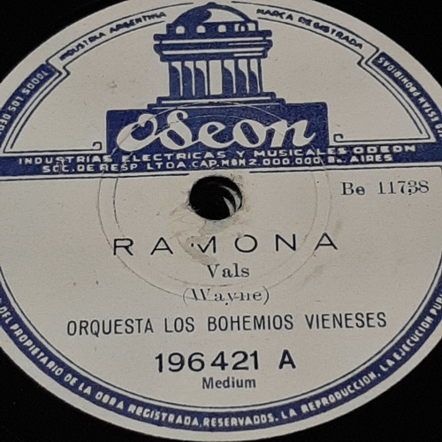 Pasta Orquesta Los Bohemios Vieneses Odeon 196421 C308