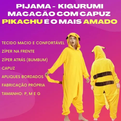 Pikachu Pokemon Fantasia Pijama Kigurumi Macacão Roupa Adulto A