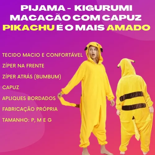 Fantasia Pikachu Pokemon Adulto Unissex com Capuz