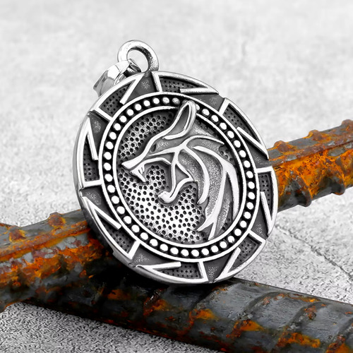 2 Amuletos Medallón Collar Acero Inoxidable The Witcher Lobo