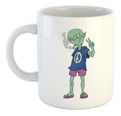 Taza De Ceramica Alien Fumando Amor Y Paz