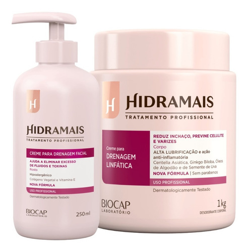  Kit Cremes Linfática Hidramais Corporal 1kg + Facial 250ml