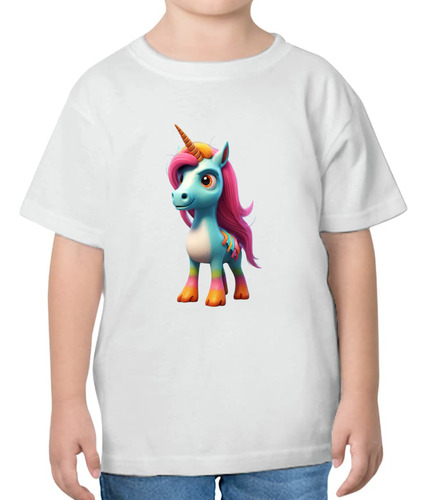 Playera De Unicornio Cuello Redondo Manga Corta Para Niña