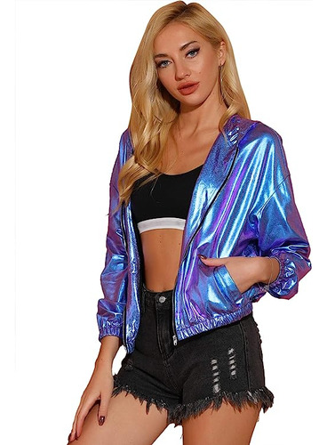 Allegra Chaqueta Metalica Con Capucha Y Cremallera Holografi