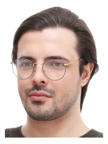Anteojos Lentes Recetado Ray Ban Rb3347 Gold & Blue Medium + 3105 | Gold | Blue | Medium 50mm