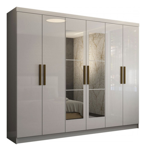 Guarda-roupa Casal Odisseia 6 Portas Espelho Branco