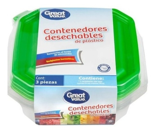 Set D Contenedores Great Value  Desechables 4paq De 3pzs C\u