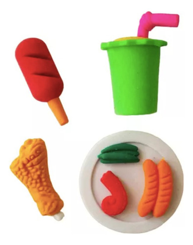 Juego 36 Goma Borrador Diseño Postre Comida Escolares Niños Color