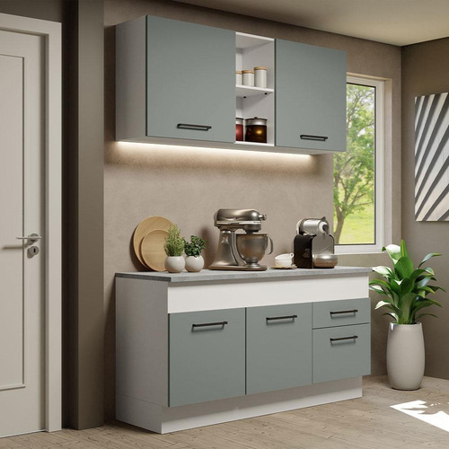 Cozinha Compacta Agata Madesa 150001 Armário Com Tampo Bci Cor Branco/Cinza