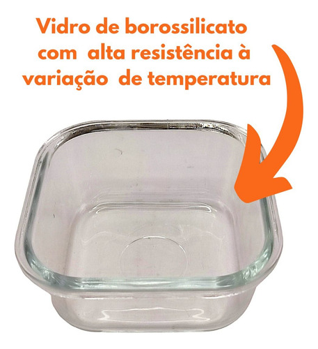 Conjunto 3 Potes Vidro Hermético Quadrado 500ml Tampa