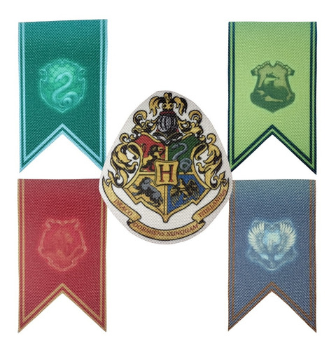 Parches Harry Potter Casas Hogwarts Estampados Pack X5 9cm