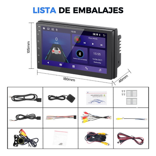 Autoestéreo Android Carplay 7 Pulgadas 2 Din Universal Negro