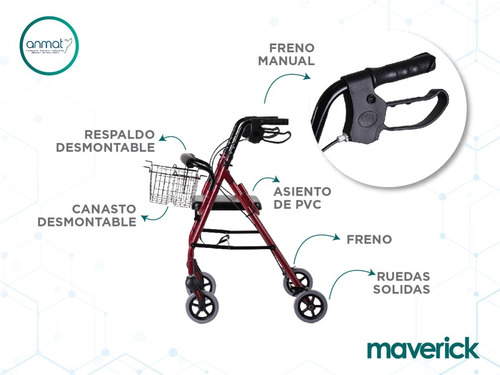 Imagen 2 de 5 de Andador Ortopédico Plegable C/ruedas Frenos Asiento Canasto