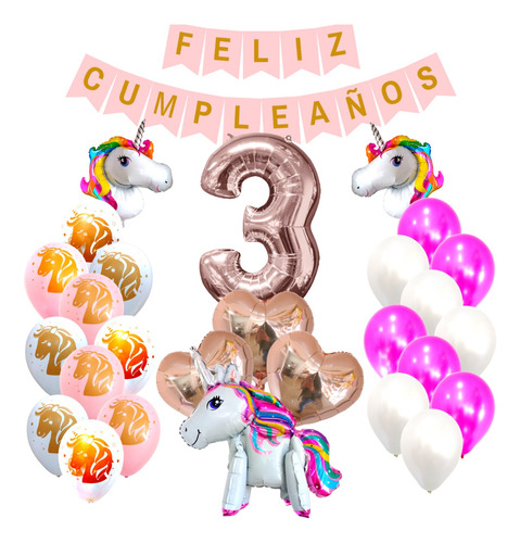 Combo Kit Deco Fiesta Globos Unicornio 3d 1