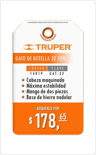 Imagen 3 de 3 de Gato Hidráulico De Botella De 32 Toneladas Truper 14819