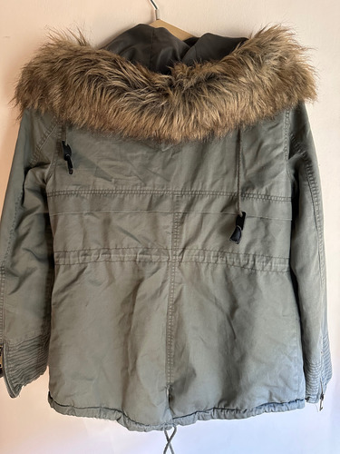 Campera C/capucha Verde Militar De Usa Talle S Forrada Piel (Usado)