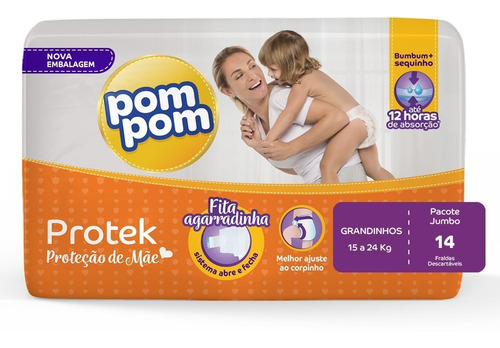 Kit Fralda Pom Pom Protek Proteção De Mãe Jumbo Grand 84 Un