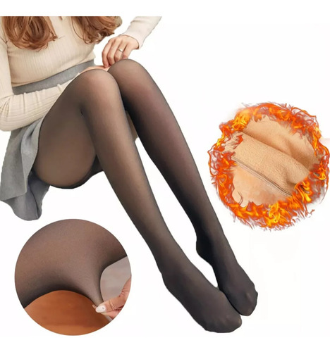 Medias Térmicas Malla Afelpada Leggins Traslucidas Moda Dama