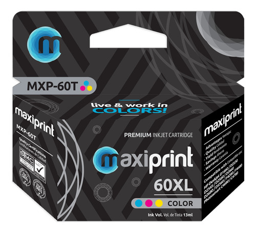 Cartucho Maxiprint Tricolor 60xl Compatible Con Hp Cc644wl