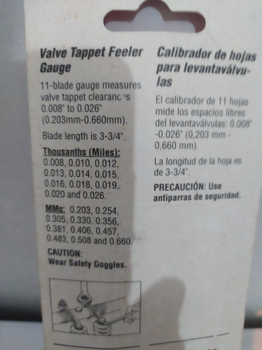 Imagen 2 de 2 de Calibrador De Hojas Para Levanta Válvulas K-d 163.