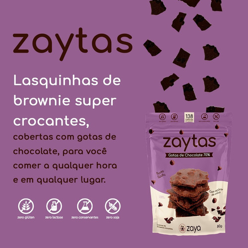 Imagem 3 de 7 de Lascas De Brownie S/ Gluten Zaytas Gotas Chocolate 70% Zaya