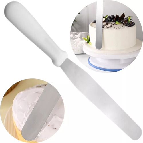 2 Espátulas Confeitar Bolo Confeiteiro Curva Grande Aço Inox