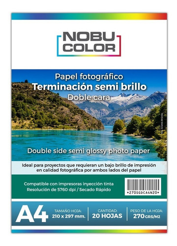 Papel Foto Semi Brillo Doble Cara Nobucolor A4 270 Gr.