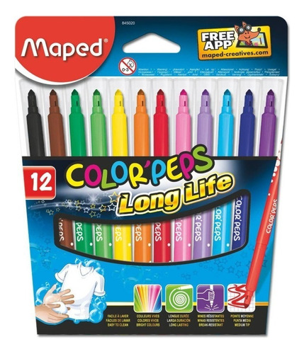 Marcador Maped Long  Life  X 12  Colores Punta Conica