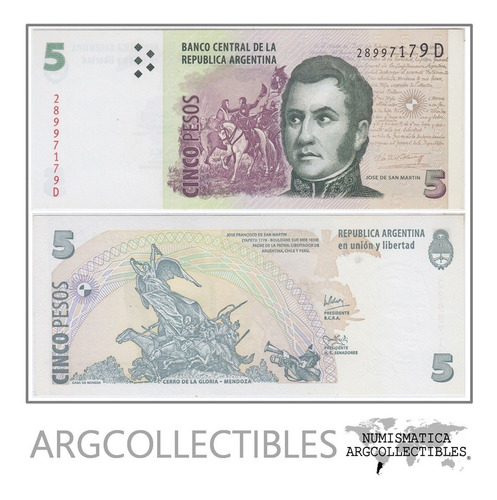 Argentina Billete 5 Pesos P-353 / Bot-3318 Unc 2005 Serie D