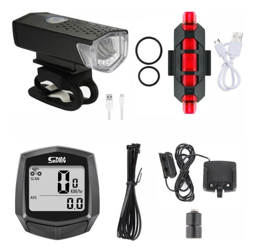 Imagem 1 de 11 de Kit Acessórios Bike Bicicleta Lanterna + Pisca + Velocimetro