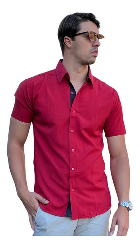 Imagem 4 de 4 de Camisa Slim Fit Masculina Manga Curta Social/casual A Melhor
