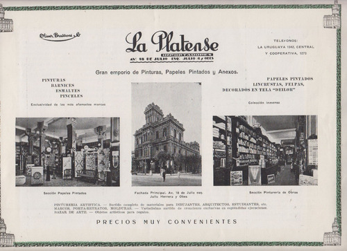 1930 Hoja Publicidad Pintureria La Platense De Montevideo 