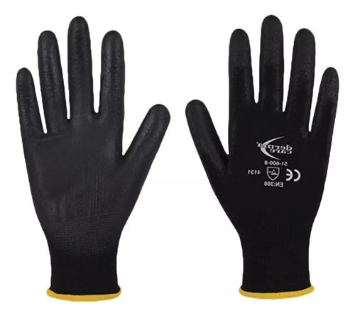 Guantes Negros Poliuretano X12 Pares Mecánico Seguridad Moto