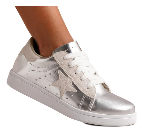 Zapatillas Urbanas Sneakers Estrella Mujer Eco Cuero Yael