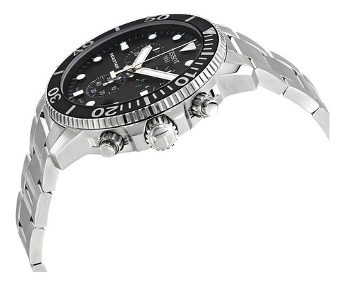 Relógio Tissot Masculino Cronógrafo Seastar 1000 Preto Cor da correia Prateado